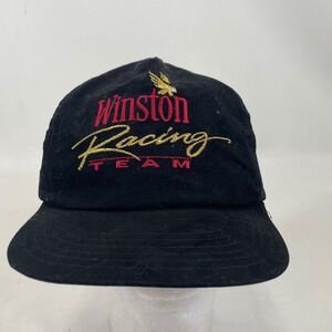 Vintage Winston Racing Team Snapback Hat Black Rayon NASCAR Eagle Red Gold Logo